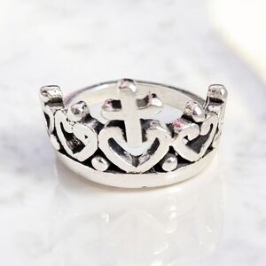CROWN WITH CROSS RING 925 STERLING SILVER SIZE 7 3/4